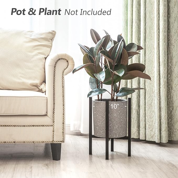 Mkono Plant Stand - EXCLUDING Plant Pot, Mid Century Modern Tall Metal Stand Indoor Flower Potted Holder, Display Rack, Fits Up to 10 Inch Planter, Black Mkono