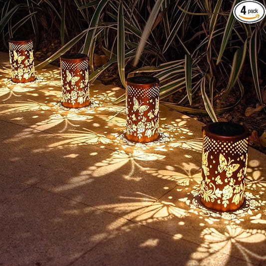 4 Pack Butterfly Birthday Gifts for Women Mom Grandma Solar Lanterns Outdoor Waterproof Garden Decor Hanging LED Decorative Light for Patio Yard Lawn Gardening Gifts DIBIEECN