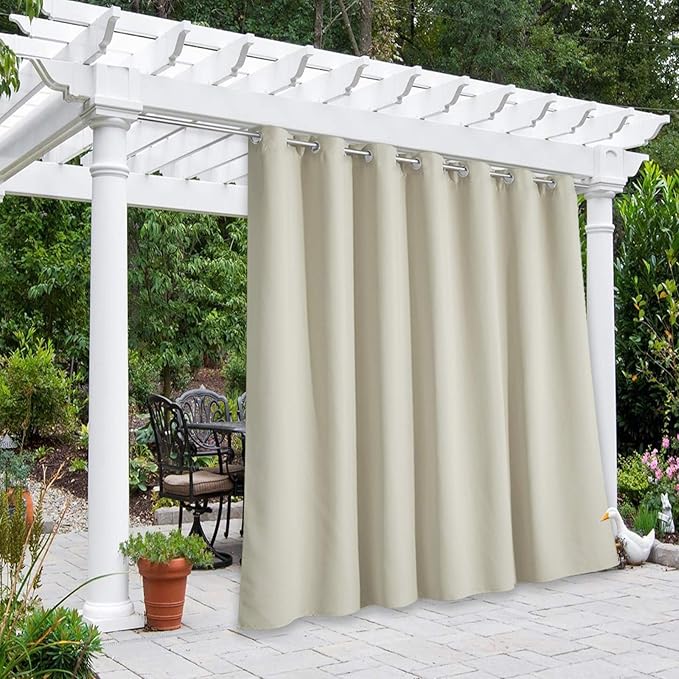 NICETOWN Outdoor Divider Curtain Waterproof for Patio 84 inch Length, Vertical Blinds Blackout Thermal Insulated Stainless Steel Grommet Top Slider for Outdoor Living, Beige, 1 Panel, W100 x L84 NICETOWN