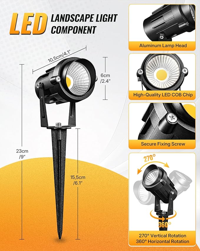 6W 700LM Low Voltage Landscape Lighting, 12V AC/DC 3000K Warm White LED Low Voltage Landscape Lights, IP65 Waterproof Outdoor Spotlights with Connectors for Garden Tree Yard 4 Pack W01SLP406 Wilawels