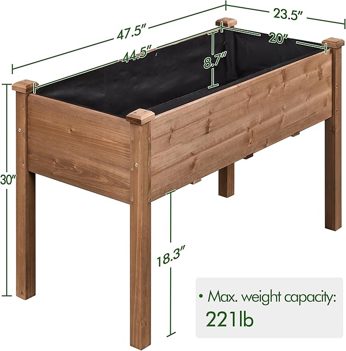 Yaheetech 2pcs Raised Garden Bed 48x24x30in Elevated Wooden Horticulture Planter Box with Legs Standing Growing Bed for Gardening/Backyard/Patio/Balcony, Dark Brown Yaheetech