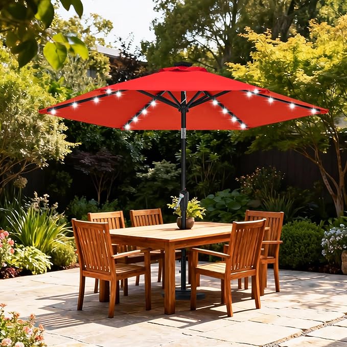 ABCCANOPY Durable Solar Led Patio Umbrellas with 24LED Lights 7.5FT (Red) ABCCANOPY