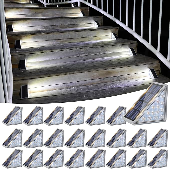 VOLISUN Solar Stair Lights 24 Pack, Solar Step Lights Waterproof IP67, Outdoor Step Light with 13 LEDs, Outdoor Lighting Decor for Yard Stair, Patio, Front Step, Front Porch and Deck(Cool White) VOLISUN