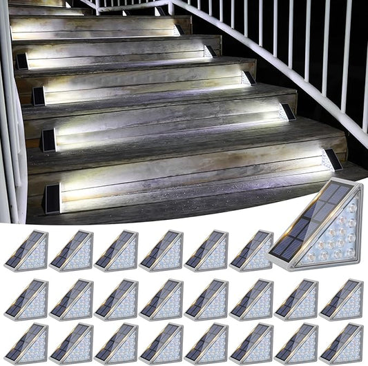 VOLISUN Solar Stair Lights 24 Pack, Solar Step Lights Waterproof IP67, Outdoor Step Light with 13 LEDs, Outdoor Lighting Decor for Yard Stair, Patio, Front Step, Front Porch and Deck(Cool White) VOLISUN