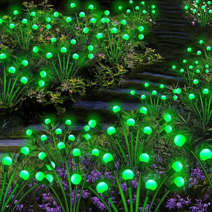 Kohlrabi Solar St Patricks Day Lights Outdoor, 4 Pack 40 LED Solar Green Firefly Lights Waterproof, Starburst Wind Swaying Light for Outside Yard Patio Planter Flower Bed Walkway Christmas Decoration KohlrabiDecor