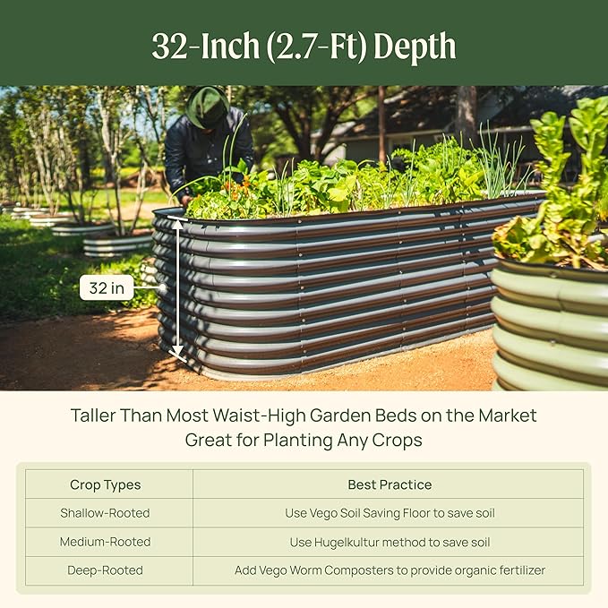 32" Extra Tall Raised Garden Bed Kits, 3.5 x 5 x 2.7ft Raised Planter Box Outdoor, 2 x 6.5 x 2.7ft Deep Root 6 in 1 Modular Metal Raised Beds for Gardening Vegetables Flowers Fruits - Terra Cotta VegoGarden