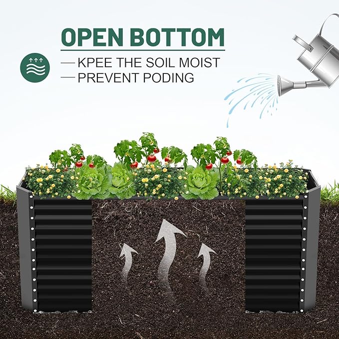 Land Guard 8x4x3ft Rectangular Galvanized Raised Garden Beds, Large-Capacity Metal Planter Box Outdoor, Durable Deep Raised Garden Bed 3ft Tall, Raised Beds for Gardening Vegetables, Dark Grey LandGuard