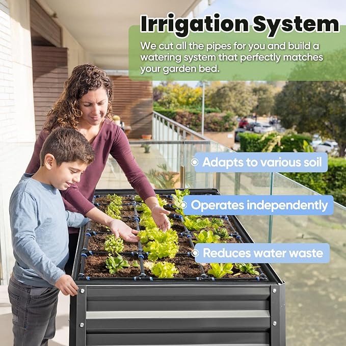 KING BIRD Raised Garden Bed with Irrigation System and Legs Galvanized Elevated Planter Box 48×24×31.5 in for Backyard, Patio, Balcony, 400lb Capacity, Dark Grey KINGBIRD