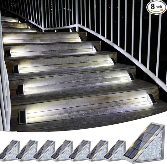 VOLISUN Solar Stair Lights 8 Pack, Solar Step Lights Waterproof IP67, Outdoor Step Light with 13 LEDs, Outdoor Lighting Decor for Yard Stair, Patio, Front Step, Front Porch and Deck(Cool White) VOLISUN