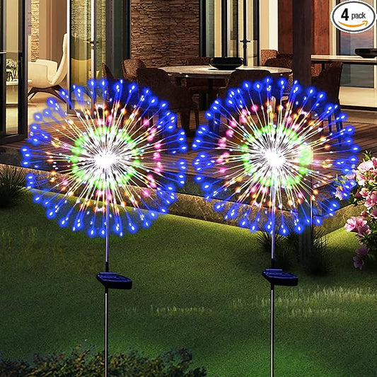 Solar Garden Firework Lights Outdoor Waterproof 2 Pack Solar Powered Art Stake Twinkle Lighting Outside Solar Lights Upgrad 180 LED Sparklers Lights for Yard Party Decorations (Colorful) SolarEra-FREETOSHINE