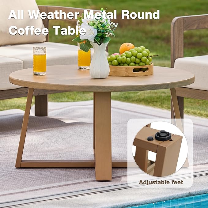 Outdoor Patio Furniture Set, 5 Pieces Modern Metal Patio Conversation Set with 6" Thick Cushions, Outdoor Lounge Sofa 350lbs for Backyard Porch Balcony, Beige COMLAXFIELD