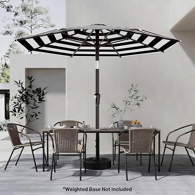 AreShark 9 FT Patio Umbrella for Outdoor, Outdoor Table Umbrella with Push Button Tilt and Crank, Outdoor Patio Umbrellas with 8 Sturdy Ribs for Market, Garden, Pool (Black & White Stripe) Rootora