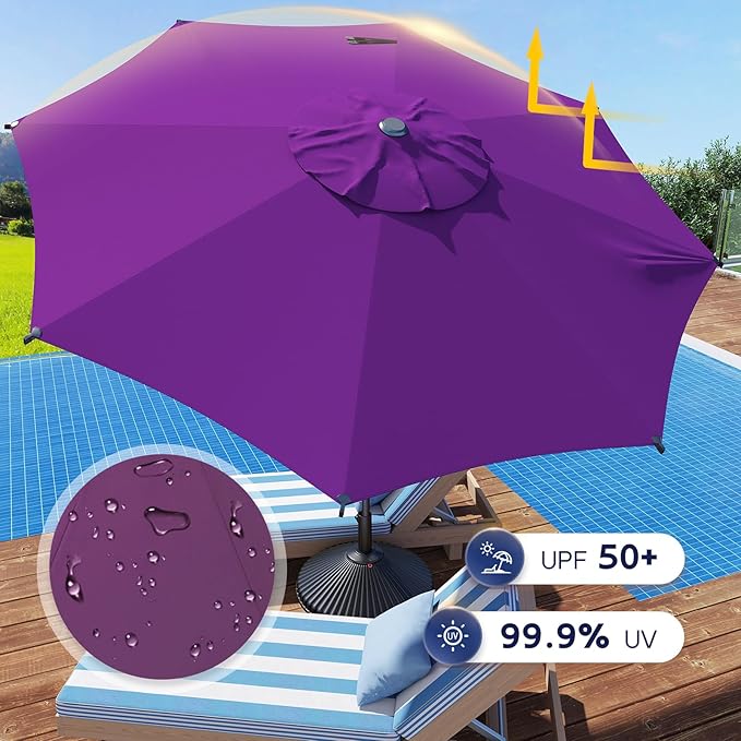 Abba Patio 9FT Lyon Outdoor Patio Umbrella Outdoor Table Umbrella with Crank Market Umbrella 8 Sturdy Ribs UV Protection Waterproof and Push Button Tilt for Garden Deck Backyard,Purple AbbaPatio