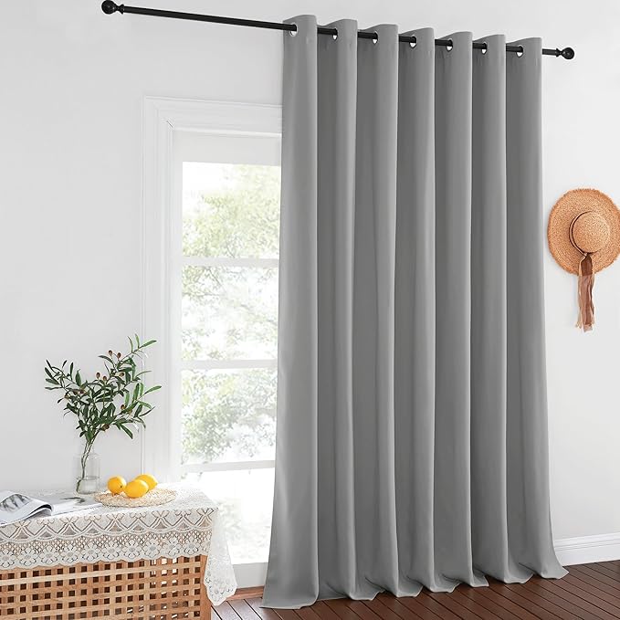 NICETOWN Silver Gray Sliding Door Curtains 108 inches Long - Grommet Blackout Light & Sound Blocking Room Divider Curtains Window Treatments for Dining Room/Bedroom (W100 x L95, 1 Panel) NICETOWN