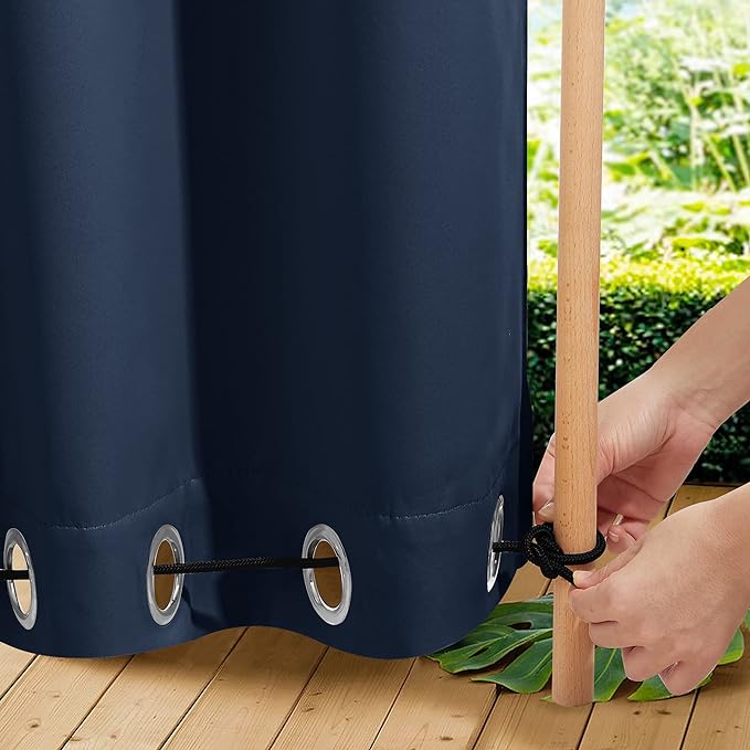 NICETOWN 2 Panels Outdoor Curtains Waterproof Extra Long 84" for Patio, Windproof Top & Bottom Grommet & Back Tab Weighted Blackout Outdoor drapes Keep Privacy with Rope for Fixed, 84" Wide, Navy Blue NICETOWN