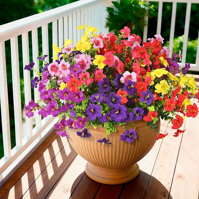 INQCMY Artificial Fake Petunias Flowers for Outdoors Spring Decoration, 12 Bundles Faux Plants Outdoor UV Resistant Realistic Silk Flower for Outside Planters Patio Porch Yard Window Box INQCMYPlantRack