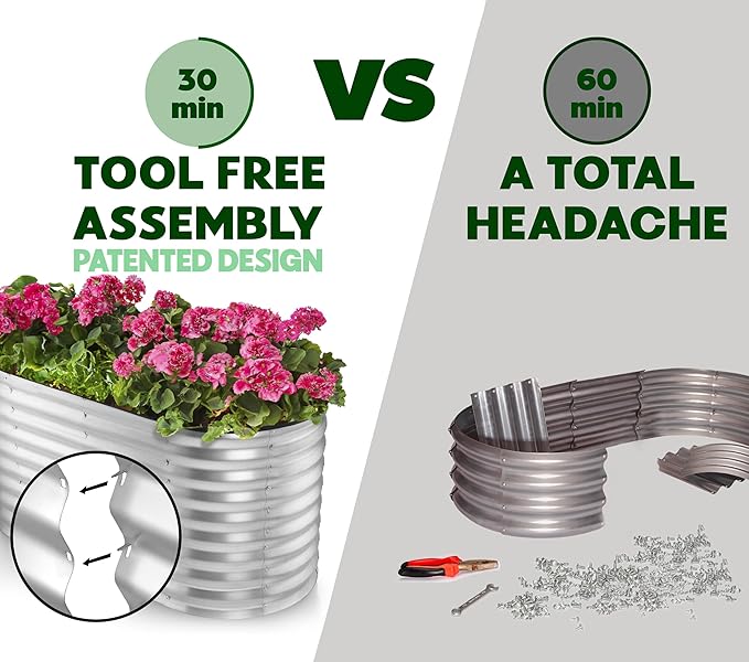 Plant & Plot Galvanized Raised Garden Beds Outdoor // 8×2×2 ft Planter Raised Beds for Gardening, Vegetables, Flowers // Large Metal Garden Box (Silver) // Patented Tool-Free Design PlantPlot