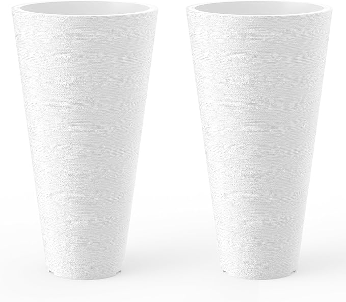 Kante Tall Round Planter Set of 2, 29 Inch Tall Decorative Planter Pots for Outdoor Indoor Garden Patio Front Porch (White) Kante