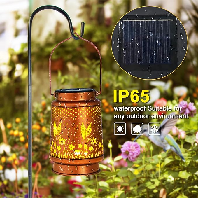 2 Pack Hummingbird Birthday Gifts for Women Mom Grandma Solar Lanterns Outdoor Waterproof Garden Decor Hanging LED Decorative Light for Patio Yard Lawn Gardening Gifts DIBIEECN