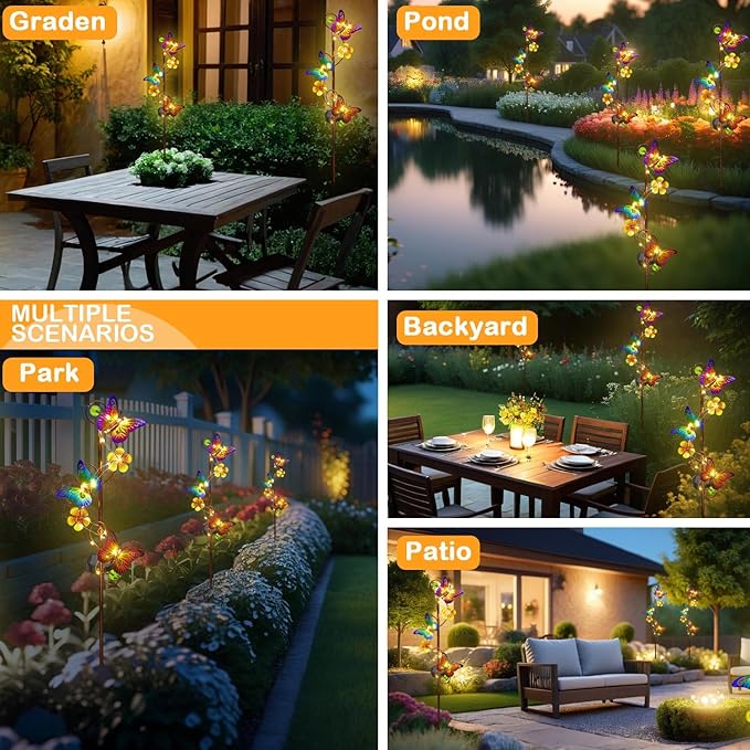 NAN ZAI NAN FANG Butterfly Solar Stake Lights, Waterproof, for Outdoor Decor, Garden,Lawn,Patio or Courtyard, 2 Pack NANZAINANFANGAngelDecor