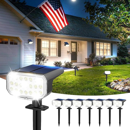 Solar Lights Outdoor Waterproof IP65, Super Bright LED with Lens, 6500K 2 Lighting Modes, Solar Powered Yard Garden Solar Spot Lights for Outside Landscape Auto On/Off -8 Pack JEJOT