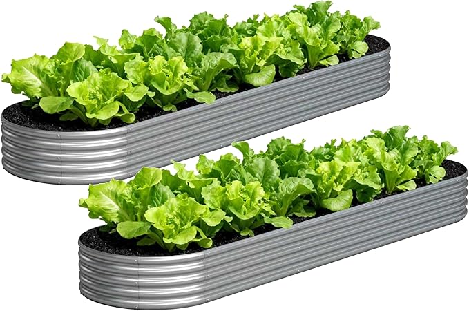 2PCS 12x2x1FT Galvanized Raised Garden Bed Kit,Vegetable Boxes-Oval Metal Flower Box,Large Planter Raised Beds Outdoor Garden for Planting,Fruit,Herb-Silver Yortrek