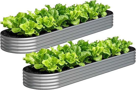 2PCS 12x2x1FT Galvanized Raised Garden Bed Kit,Vegetable Boxes-Oval Metal Flower Box,Large Planter Raised Beds Outdoor Garden for Planting,Fruit,Herb-Silver Yortrek