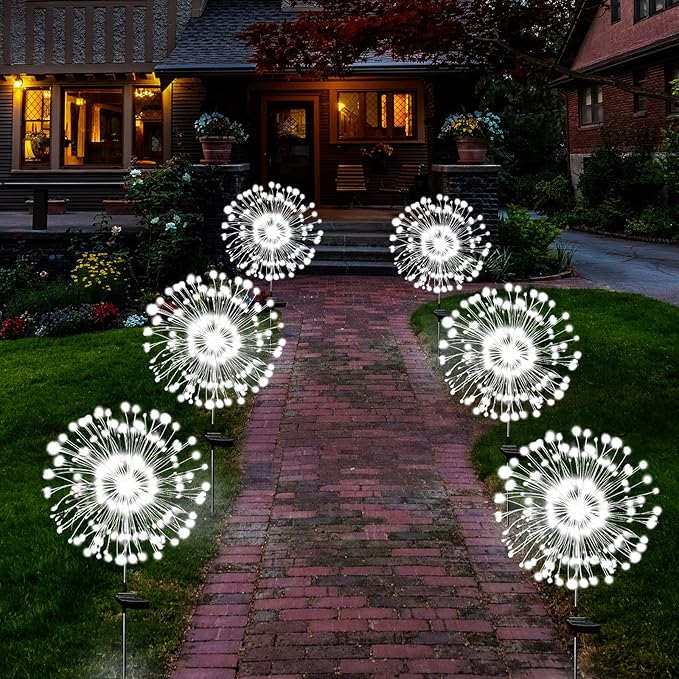 Solar Garden Lights Solar Firework Light Outdoor Waterproof 2 Pack Solar Powered Art Stake Twinkle Lights Outside Decor 180 LED Sparklers String Light for Yard Pathway Decorations (White) SolarEra-FREETOSHINE