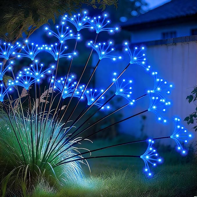 JJGoo Solar Garden Lights, New Upgraded 2 Pack Solar Swaying Starburst Light, Waterproof Fireworks Outdoor Lights, Yard Patio Pathway Decoration, Blue JJGoo