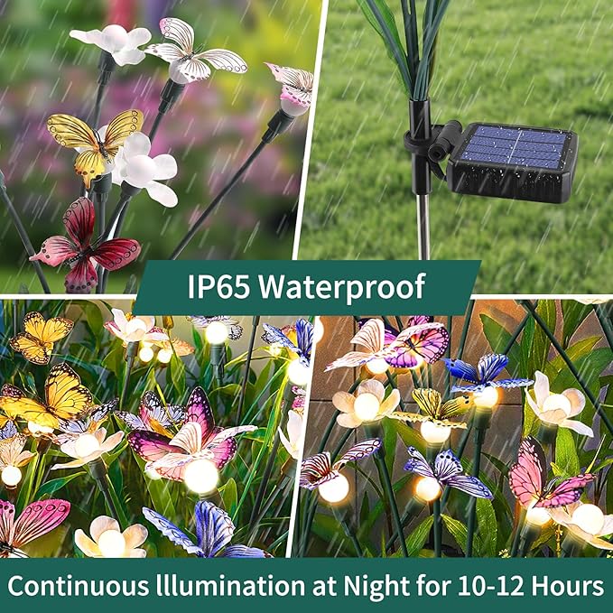 Solar Garden Lights,2packs-16LED,Outdoor Solar Powered Decor for Yard, Patio, Pathway, IP65 Waterproof Butterfly Lights Rootora