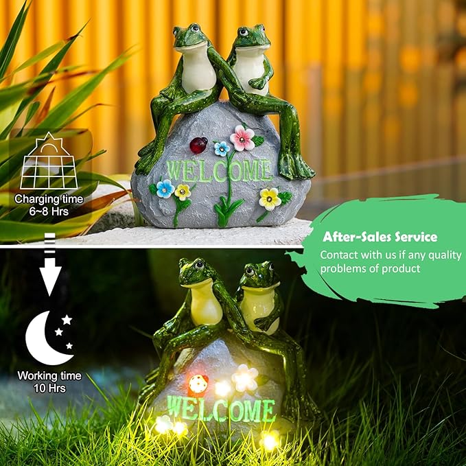 Nacome Solar Garden Outdoor Statues Frog with Succulent and 7 LED Lights - Lawn Decor for Patio, Balcony, Yard Ornament - Chrismtas Gifts for Mom Grandma Nacome