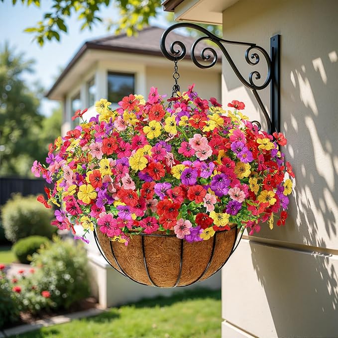 Alupssuc 24 Bundles Artificial Flowers for Outdoors Decoration, UV Resistant Silk Faux Daisy Flora Spring Fake Plastic Plants Greenery for Outside Indoor Yard Home Porch Window Box Decor, Mix 5 Colors Alupssuc