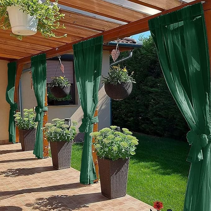SpaceDresser Waterproof Outdoor Sheer Curtains for Patio - 4 Panels Rod Pocket Indoor Voile Sheer Curtain for Living Room,52W x 120L inch,Foliage Green SpaceDresser