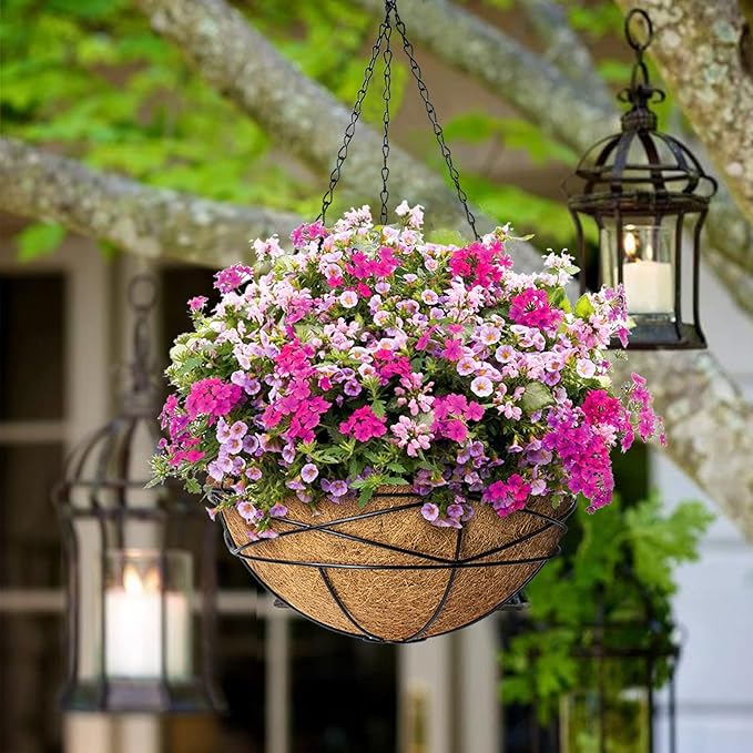 4 Pack 12 Inch Hanging Planters for Outdoor Plants Metal Watering Flower Baskets with Coco Liner for Hanging Pot Round Plant Holders Planter for Outside Garden Decoration KarlliuHOMEGARDEN