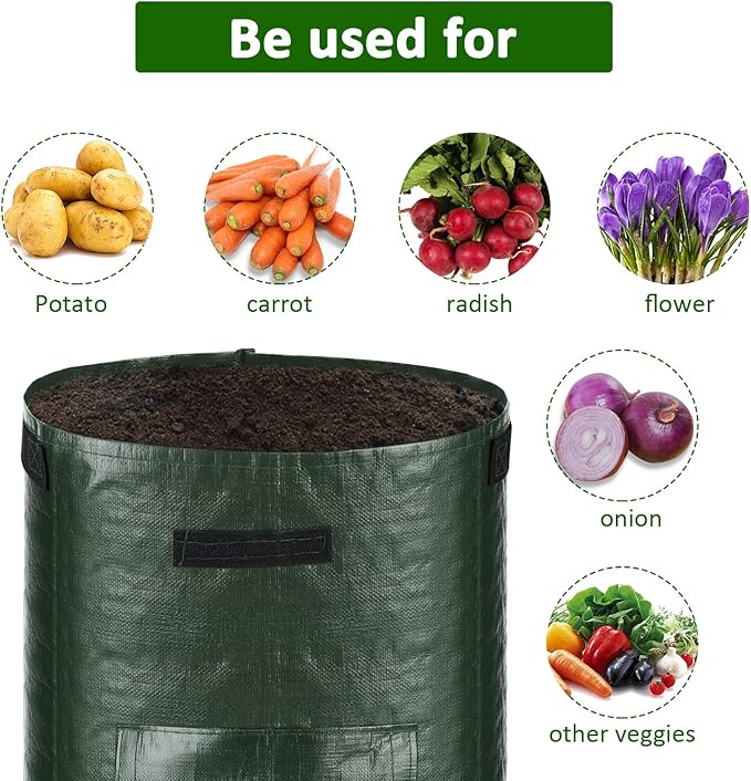 JJGoo Potato Grow Bags, 3 Pack 10 Gallon with Flap and Handles Planter Pots for Onion, Fruits, Tomato, Carrot - Green JJGoo