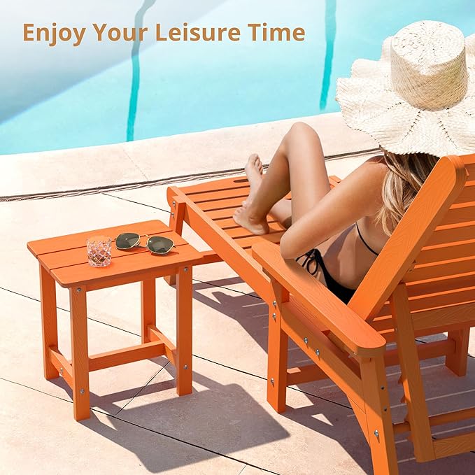 LUE BONA Outdoor Side Table, HDPS Small Outdoor Table, Adirondack Side Table, Outside End Table for Patio, Porch, Deck, Pool, Weather Resistant/Easy Maintenance/Indoor or Outside Use, Orange LUEBONA