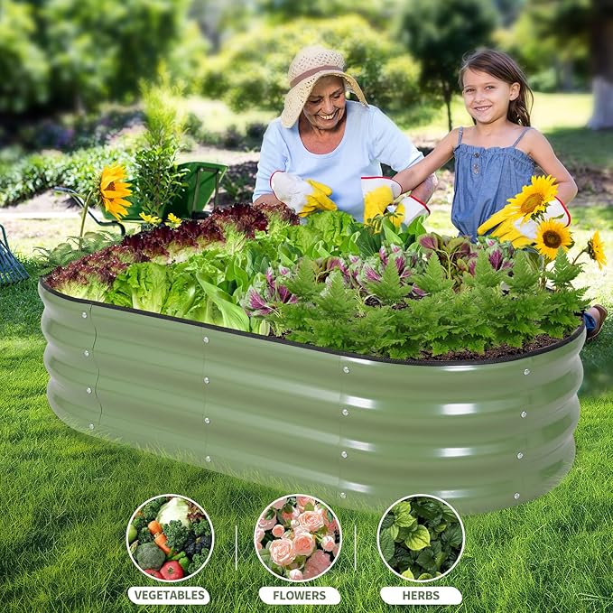 Galvanized Raised Garden Bed Outdoor- 2 Pcs Raised Beds for Gardening| Metal Planter Box, Steel Raised Garden Bed Kit with Gloves for Vegetables, Flower, Herbs (4x2x1FT, Green) Permade