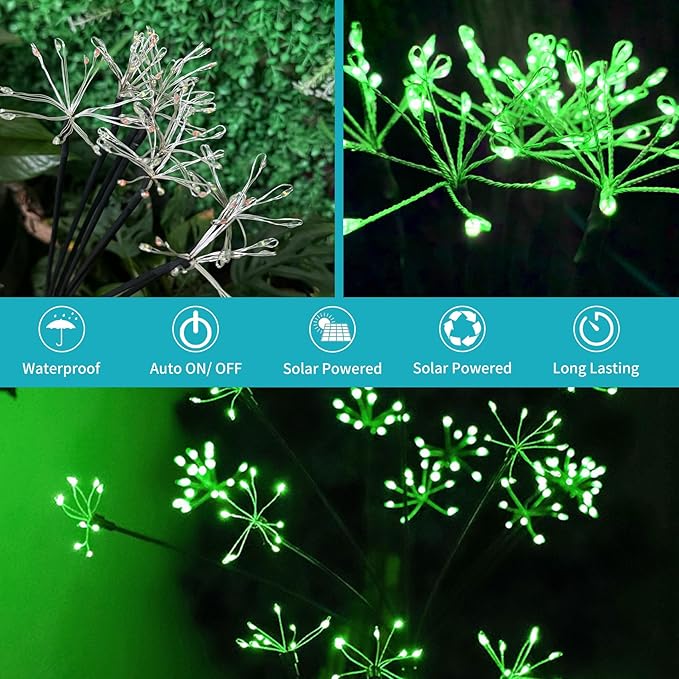 JJGoo Solar Garden Lights, New Upgraded 2 Pack Solar Swaying Starburst Light, Waterproof Fireworks Outdoor Lights, Yard Patio Pathway Decoration, Green JJGoo