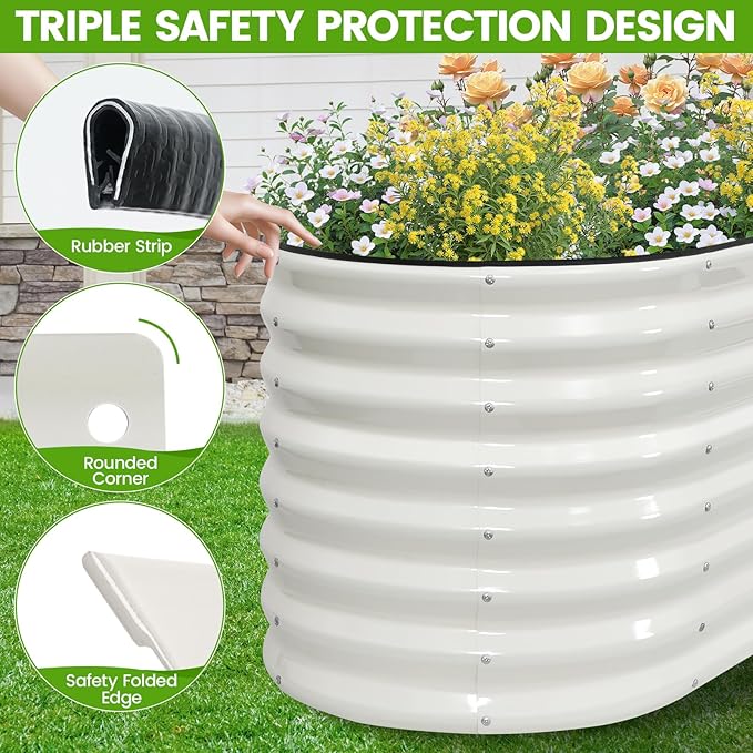 Galvanized Raised Garden Bed Outdoor 24'' Deep | Oval Metal Garden Beds with Easy Assembly & Planter Box for Planting Deep Root Vegetables Fruits Flowers, 6x2x2ft White Rootora