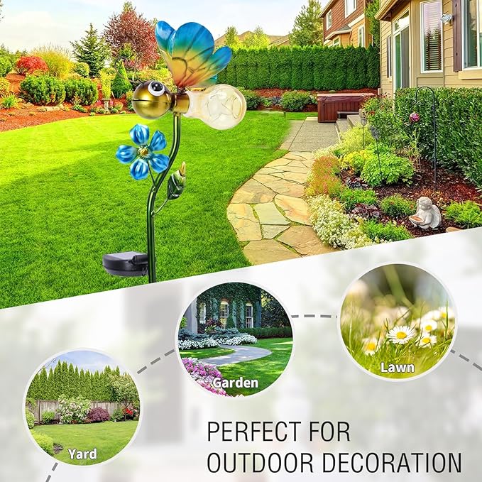 Decorative Solar Lights Outdoor Solar Bee Stake Lights Metal Decorative Garden Lights Outdoor Waterproof Stakes for Pathway Yard Lawn Decoration Mothers Day Mom Gifts Afirst