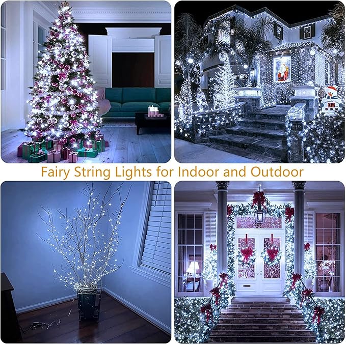 33Ft 100LED Fairy Lights Plug in, Waterproof String Lights Outdoor & Indoor 8 Modes with Timer, Christmas Light Bedroom Decor, Twinkle Light for Girl's Room Garden Christmas Decorations (Cool White) BHCLIGHT