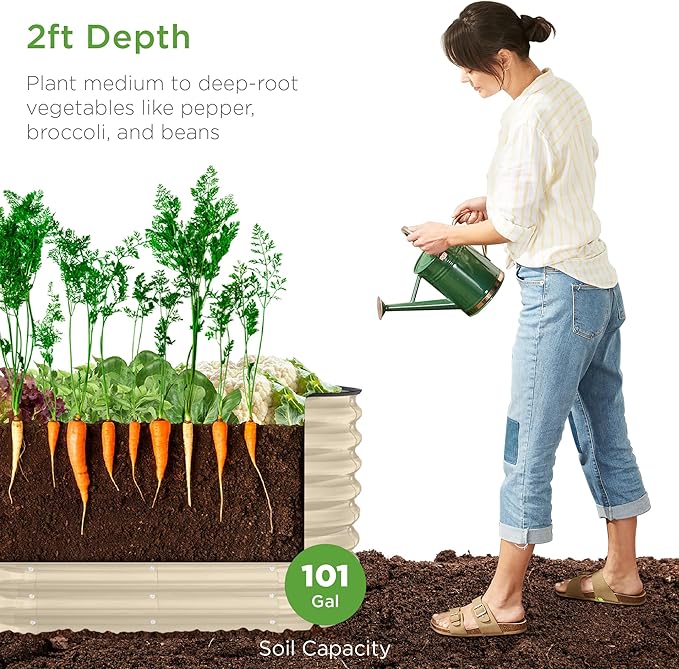 Best Choice Products 4x2x2ft Outdoor Metal Raised Garden Bed, Oval Deep Root Planter Box for Vegetables, Flowers, Herbs, and Succulents w/ 101 Gallon Capacity, Rubber Edge Guard - Beige BestChoiceProducts