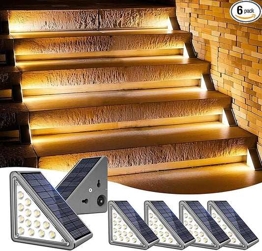 DAMINY Solar Step Light for Outside,2CCT(Warm & Cool),2 Lighting Modes, Stair Light Outdoor Waterproof IP65,Solar Deck Light for Steps,Stairs,Deck,Yard,Patio,Porch and Front Door,6 Pack DAMINY