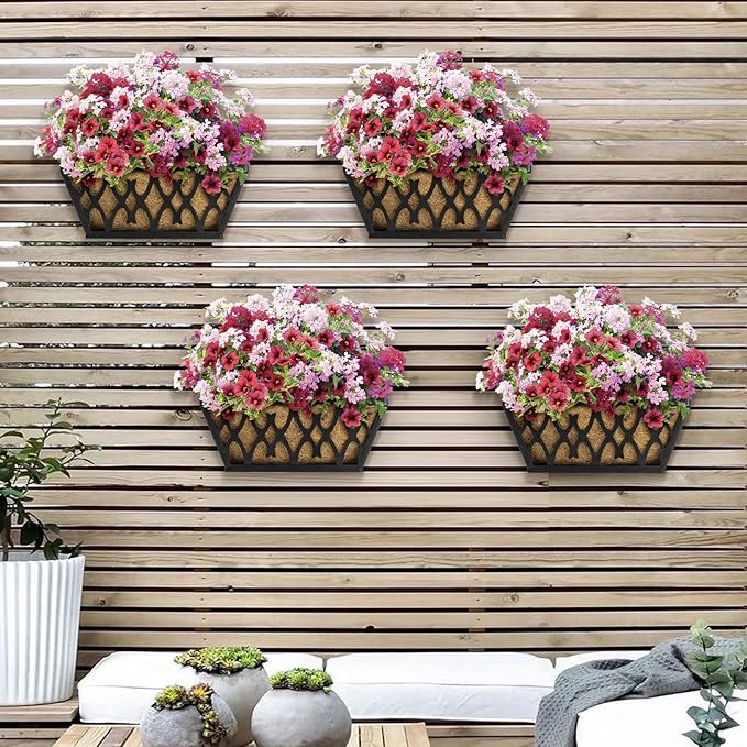 2 Pack 14 Inch Window Boxes Planters Railing Planter Box with Coco Liners Deck Railing Planter Boxes Balcony Hanging Flower Box for Outdoor Plants Garden Decor KarlliuHOMEGARDEN