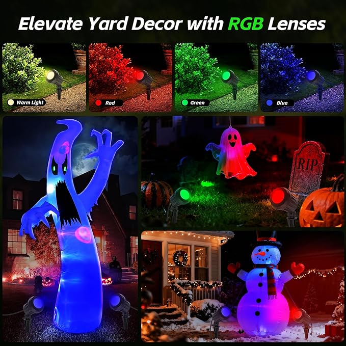 Spotlight Outdoor – 120V Plug-in, 2700K Warm White LED Landscape Spot Lights with RGB 3 Lenses for Yard, Garden, Lawn&Tree Decor, IP67 Waterproof, Perfect for Holidays&Everyday (2 Pack, Green) Holeva