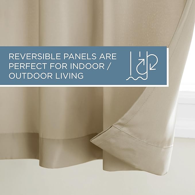 Town & Country Basics Cabana Solid Heavyweight Indoor Outdoor Curtains, Light Filtering Opacity with Grommet Top, Water Repellent, 2-Pack Set, 54"x63", Taupe TOWN+%26+COUNTRY+BASICS