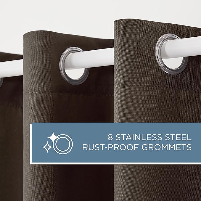 TOWN & COUNTRY BASICS Cabana Solid Heavyweight Indoor Outdoor Curtains, Light Filtering Opacity with Grommet Top, Water Repellent, 2-Pack Set, 54"x120", Chocolate TOWN+%26+COUNTRY+BASICS