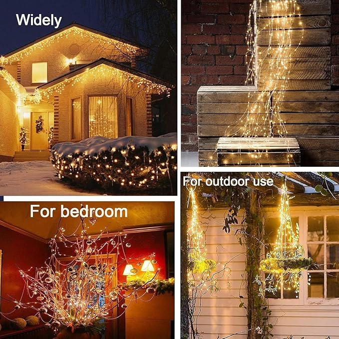 ZNYCYE 1 Pack Battery Operated Fairy Lights with Timer, Waterproof Waterfall Flash Lights 8 Modes 10 Strands 200 LEDs Hanging Vine String Lights with Remote for Outdoor DIY Watering Can Lights ZNYCYE
