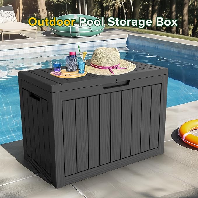 EasyUp 45 Gallon Outdoor Storage Box Waterproof, UV Resistant Deck Box Outdoor, Lockable Resin Deck Boxes for Garden Tools Equipment and Cushions, Black EASYUP