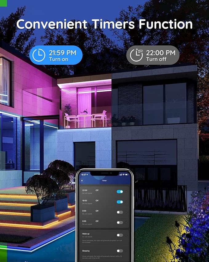Govee Outdoor LED Strip Lights, 65.6ft Smart Led Strip Lights Work with Alexa and Google Assistant, App Control, IP65 Waterproof, RGBIC Outdoor Lights for Patio, Eave, Patio Decorations Govee